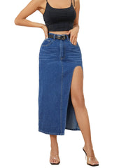 Irregular Hollow-out Stitching Denim Long Skirts for Women