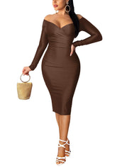 Women’s Sexy Off-Shoulder Bodycon Midi Dress