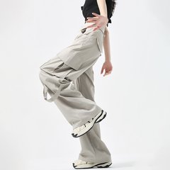 Women’s Army Green Wide Leg Multi-Pocket Trousers