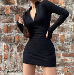 Slim Zipper Long-sleeved Dress for Everyday Wear