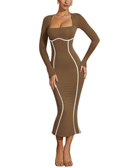 Sexy Long Sleeve Bodycon Midi Dress