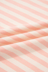 Pink Stripe Contrast Neck Loose Tee and Drawstring Shorts Set