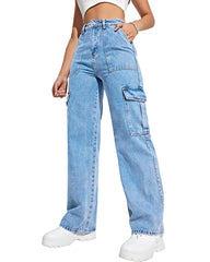 High Waist Baggy Straight Leg Jeans with Utility Pockets