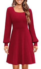 Red Ribbed Knit Sweater Dress