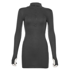 Slim Zipper Long-sleeved Dress for Everyday Wear