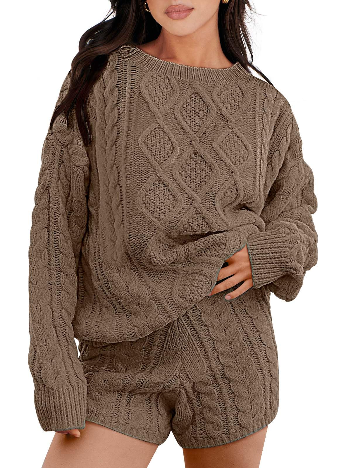 ANRABESS Women’s Cable Knit 2-Piece Loungewear
