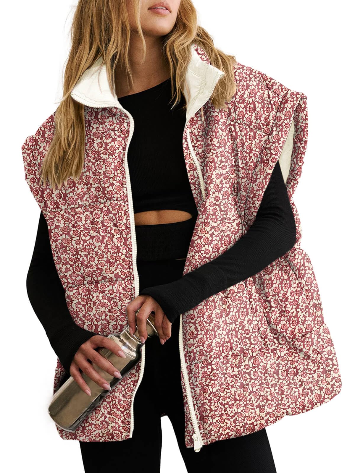 Floral Oversized Sleeveless Winter Coat