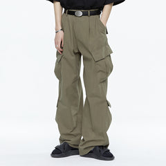 Women’s Army Green Wide Leg Multi-Pocket Trousers