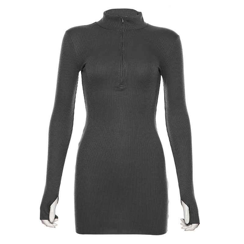 Slim Zipper Long-sleeved Dress for Everyday Wear