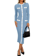 ZESICA Color Block Ribbed Sweater Dress