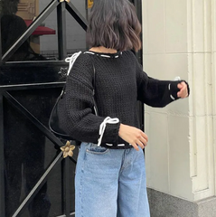Y2K Bowknot Knit Sweater for Women