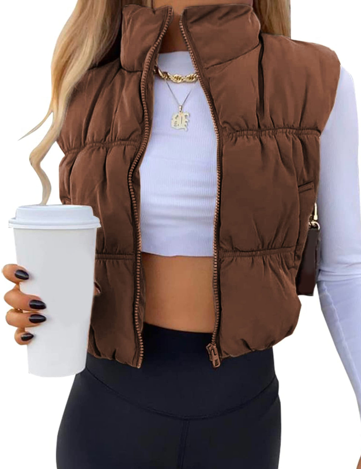 Women’s Brown Cropped Puffer Vest