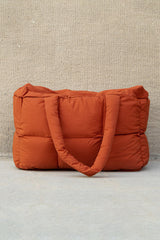 Cinnamon Solid Quilted Puffy Zipped Large Tote Bag